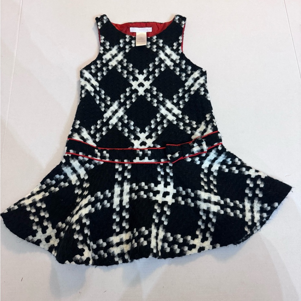 Janie and Jack Girls Black White Plaid Bow Dress Red Trim 18-24 Months‎